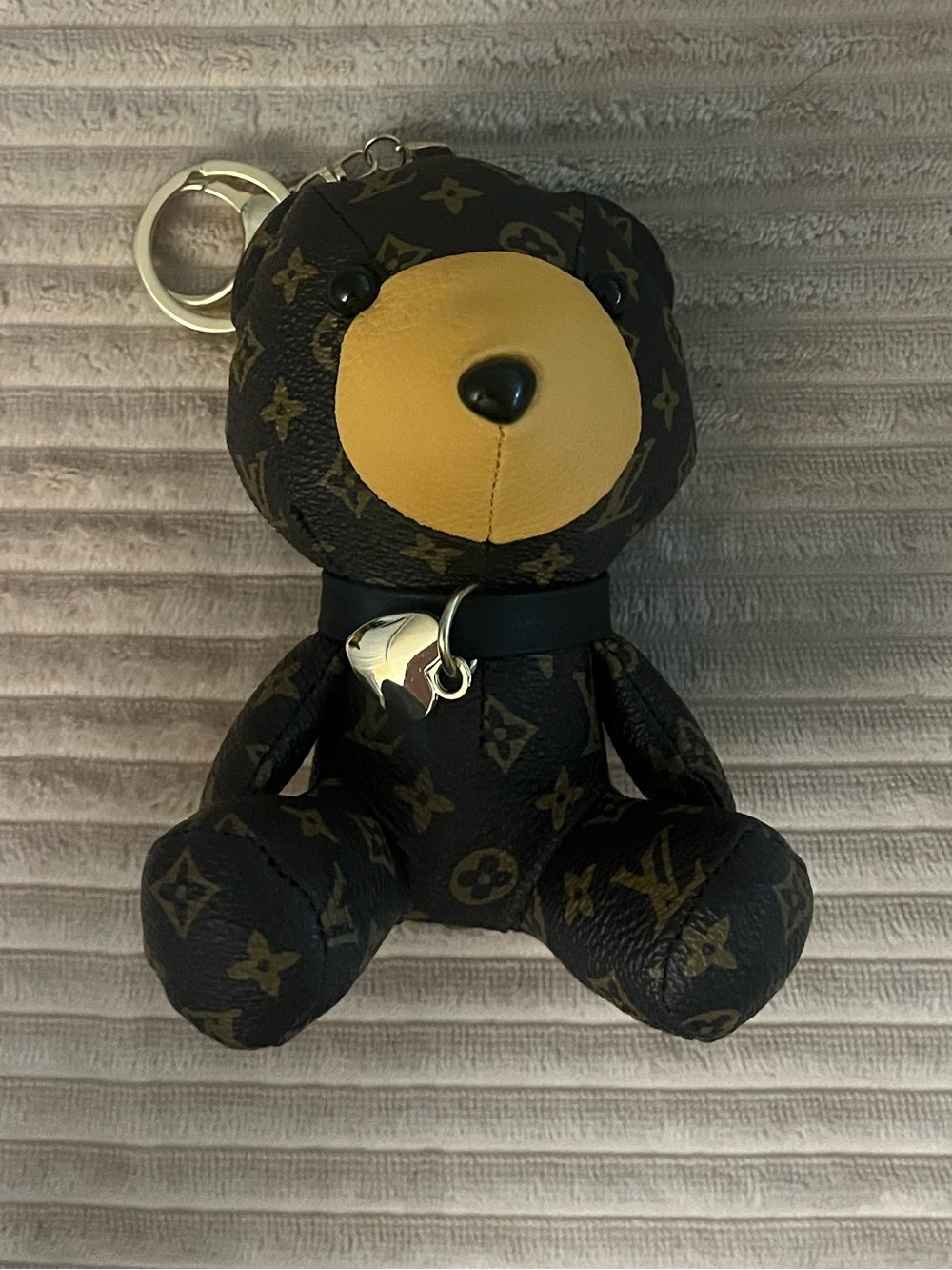 Luxury Brown Monogram Teddy Bear Key Charm with Yellow Face - Picture 4 of 6
